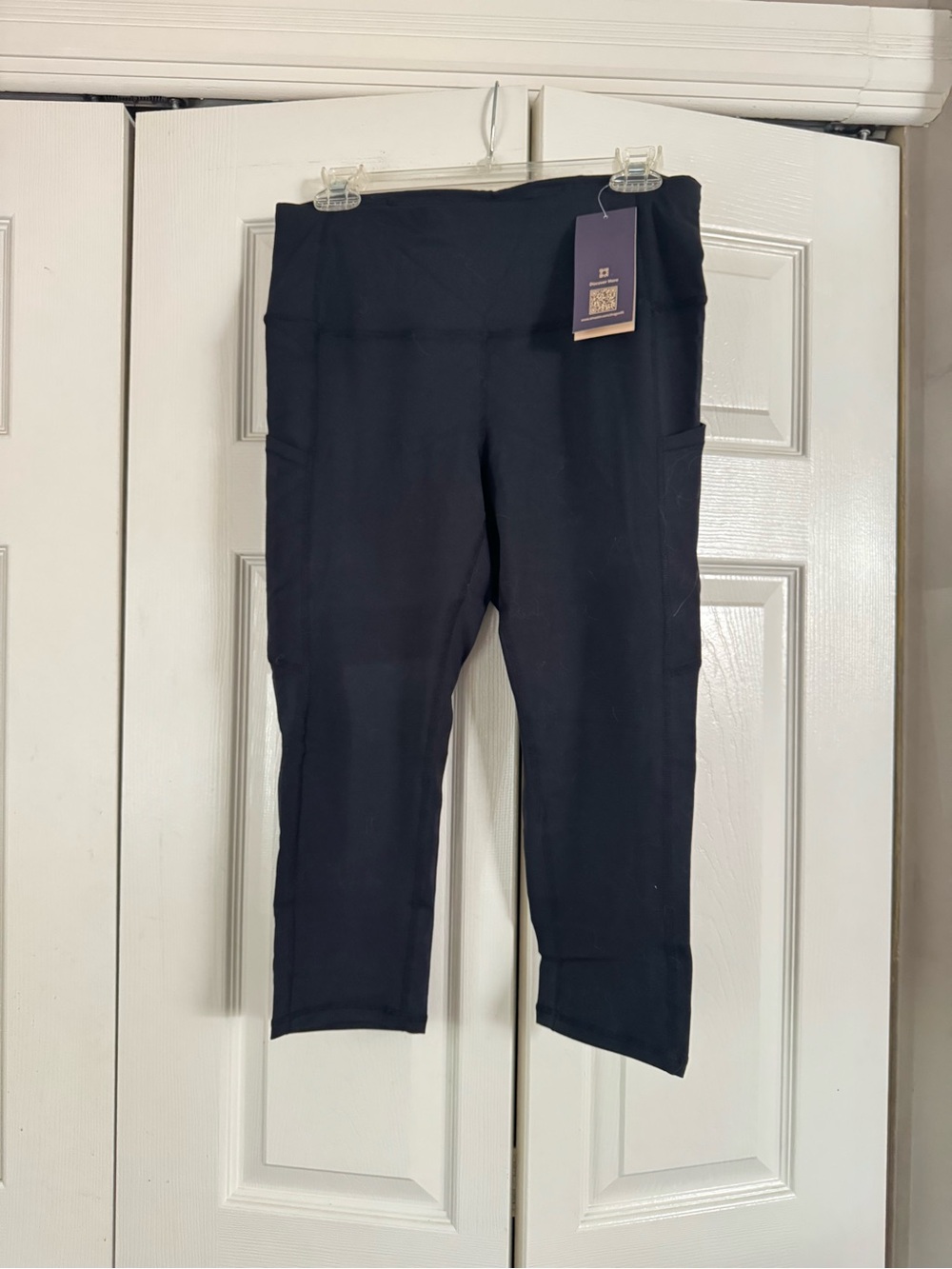 High Waist Yoga Stretch Leggings with Pockets, Black, Size XL NWT